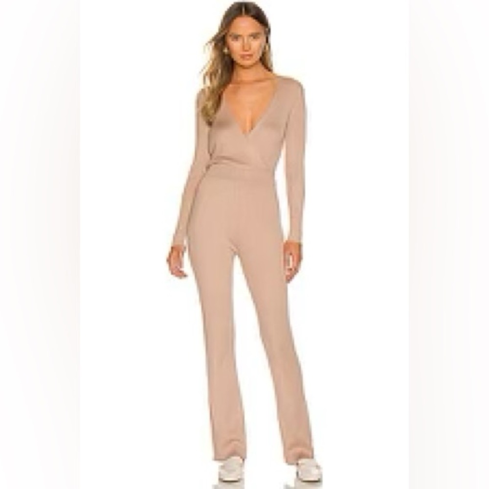 Revolves “More To Come” Brown Knit Jumpsuit.